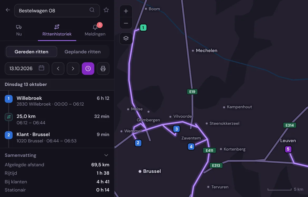 Rittenhistoriek van een bestelwagen, stop per stop