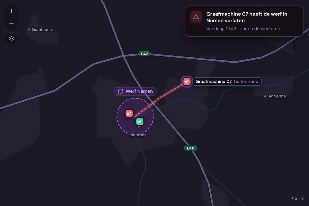 Melding: een machine heeft de werfzone verlaten