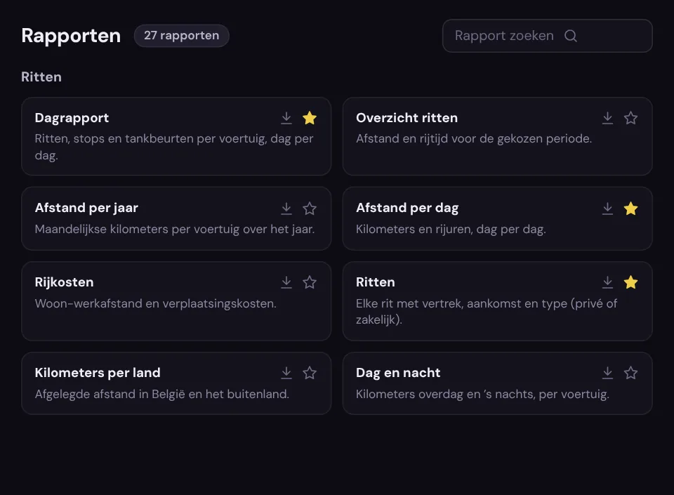 Overzicht van de ritrapporten