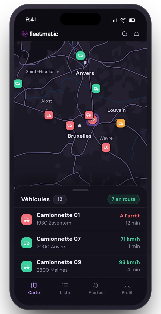 Application Fleetmatic sur smartphone