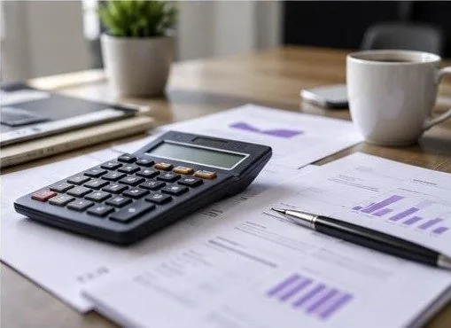 Calculatrice et factures sur un bureau